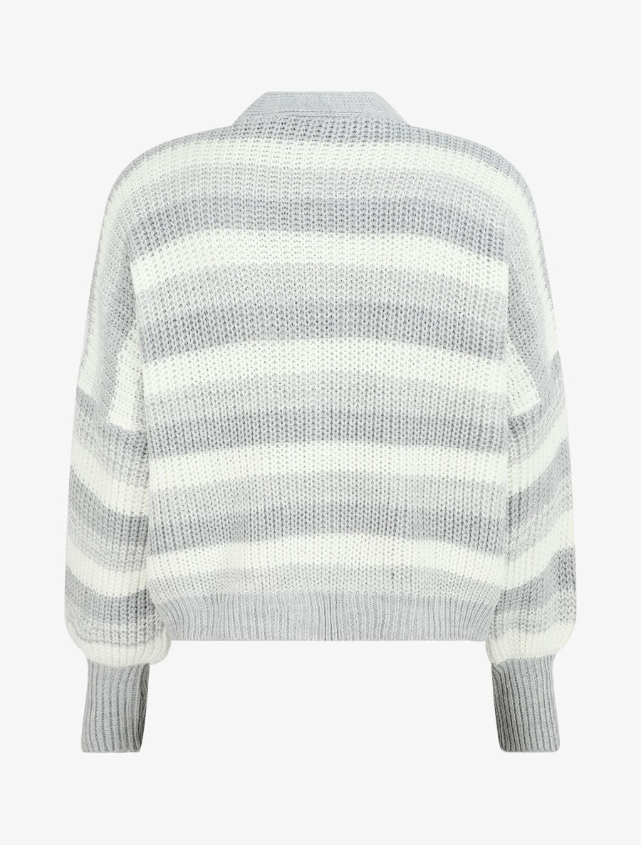 Cardigan à rayures et bords côtelés - Gris - 2
