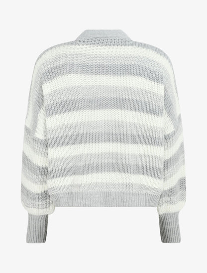Cardigan à rayures et bords côtelés - Gris - 2