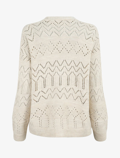 Cardigan grosse maille ajourée et bords côtelés - Beige - 2