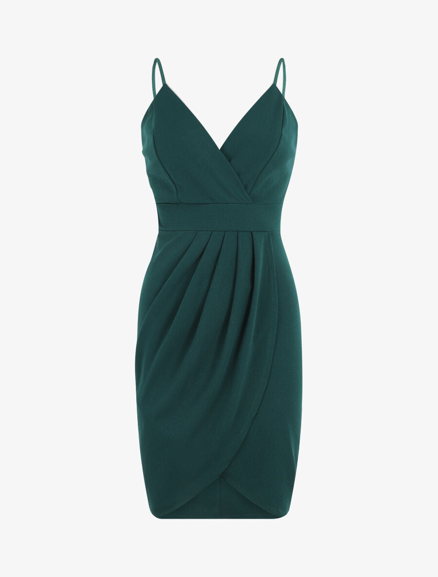 Robe portefeuille courte à bretelles - Vert sapin - 2