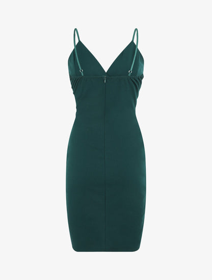Robe portefeuille courte à bretelles - Vert sapin - 3