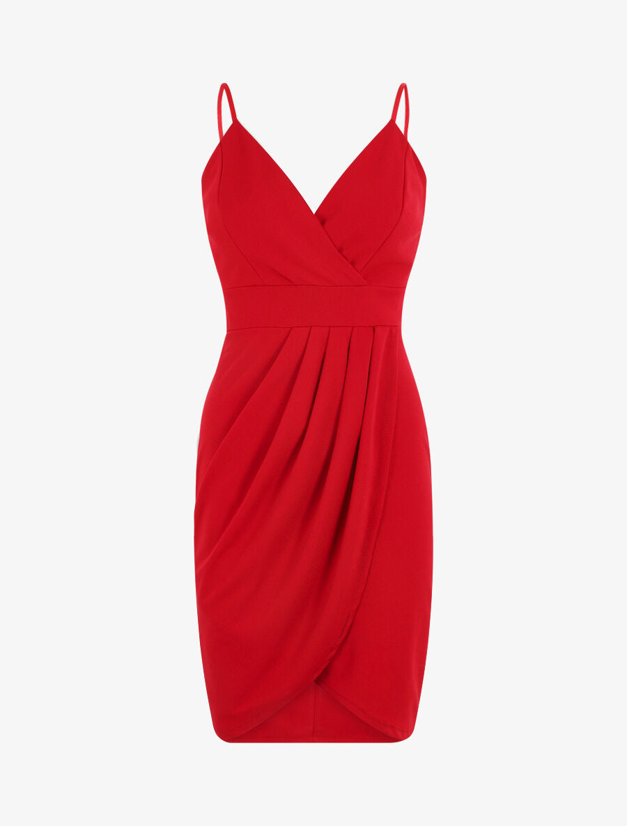 Robe portefeuille courte à bretelles - Framboise - 5