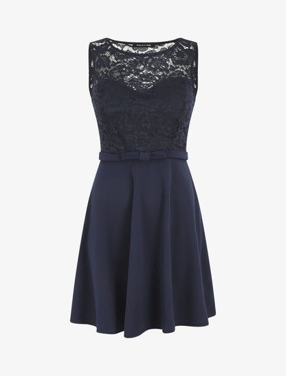 Robe patineuse à buste en dentelle - Marine - 1