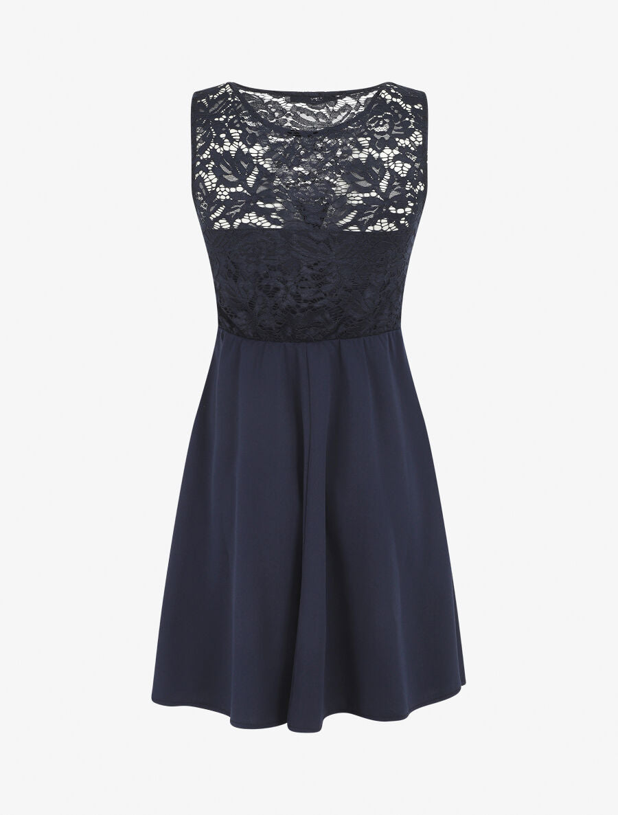 Robe patineuse à buste en dentelle - Marine - 2