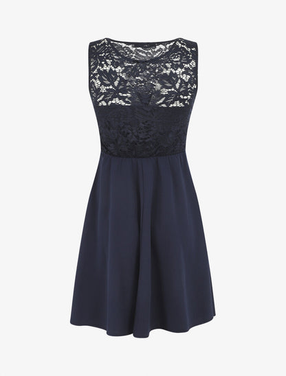 Robe patineuse à buste en dentelle - Marine - 2