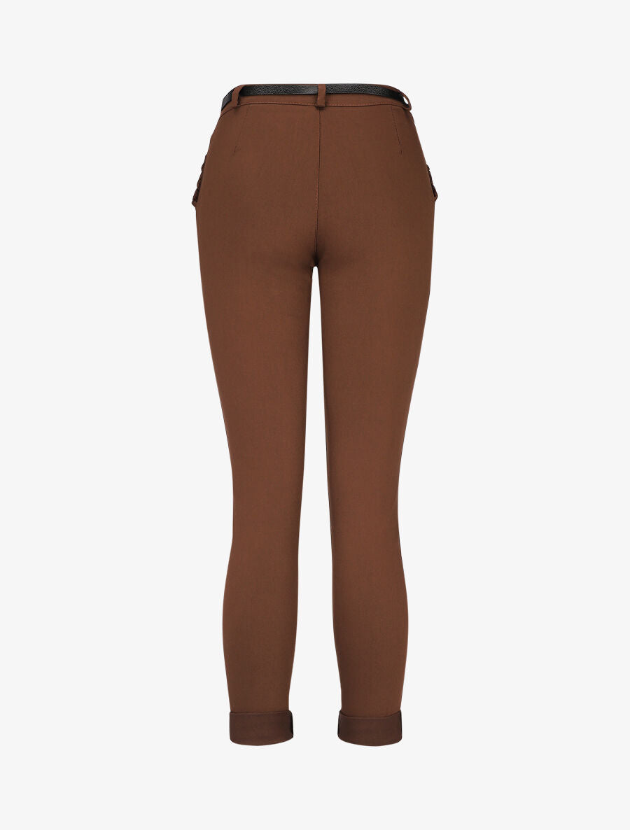 Pantalon 7/8 à revers et poches volantées - Marron - 2