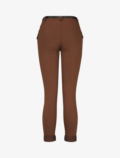 Pantalon 7/8 à revers et poches volantées - Marron - 2