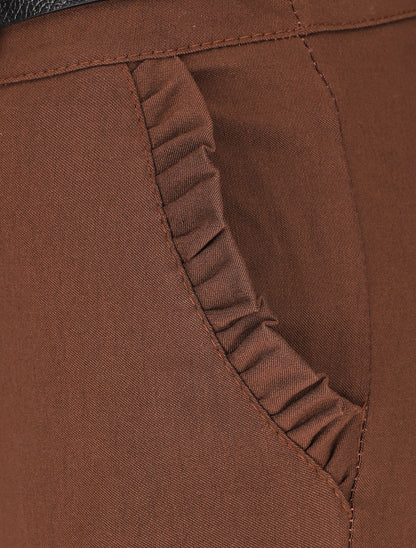 Pantalon 7/8 à revers et poches volantées - Marron - 3