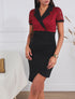 Robe bi-matière à base asymétrique - Rouge - 1
