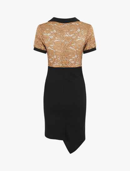 Robe bi-matière à base asymétrique - Camel - 3