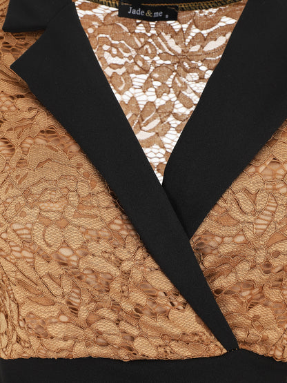 Robe bi-matière à base asymétrique - Camel - 4