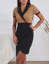 Robe bi-matière à base asymétrique - Camel - 1