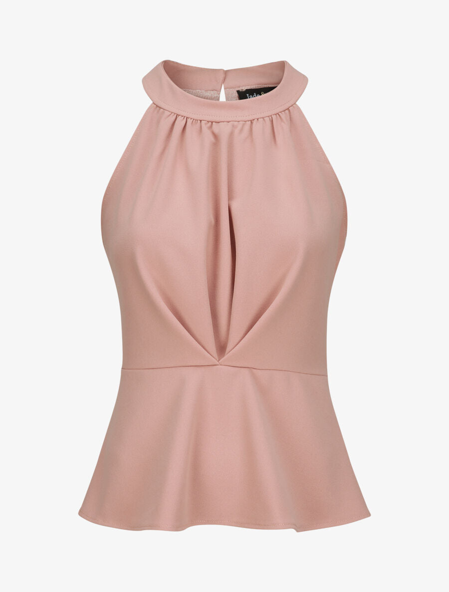 Top péplum à col américain - Rose poudré - 1