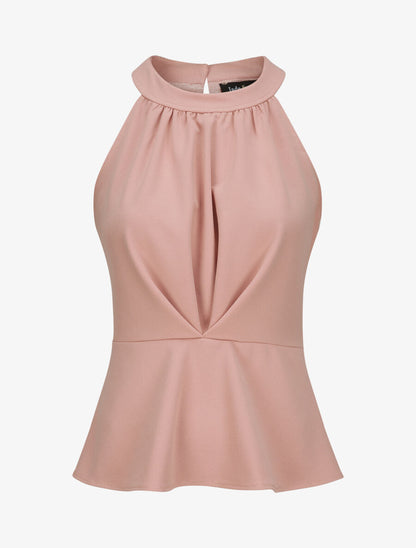 Top péplum à col américain - Rose poudré - 1