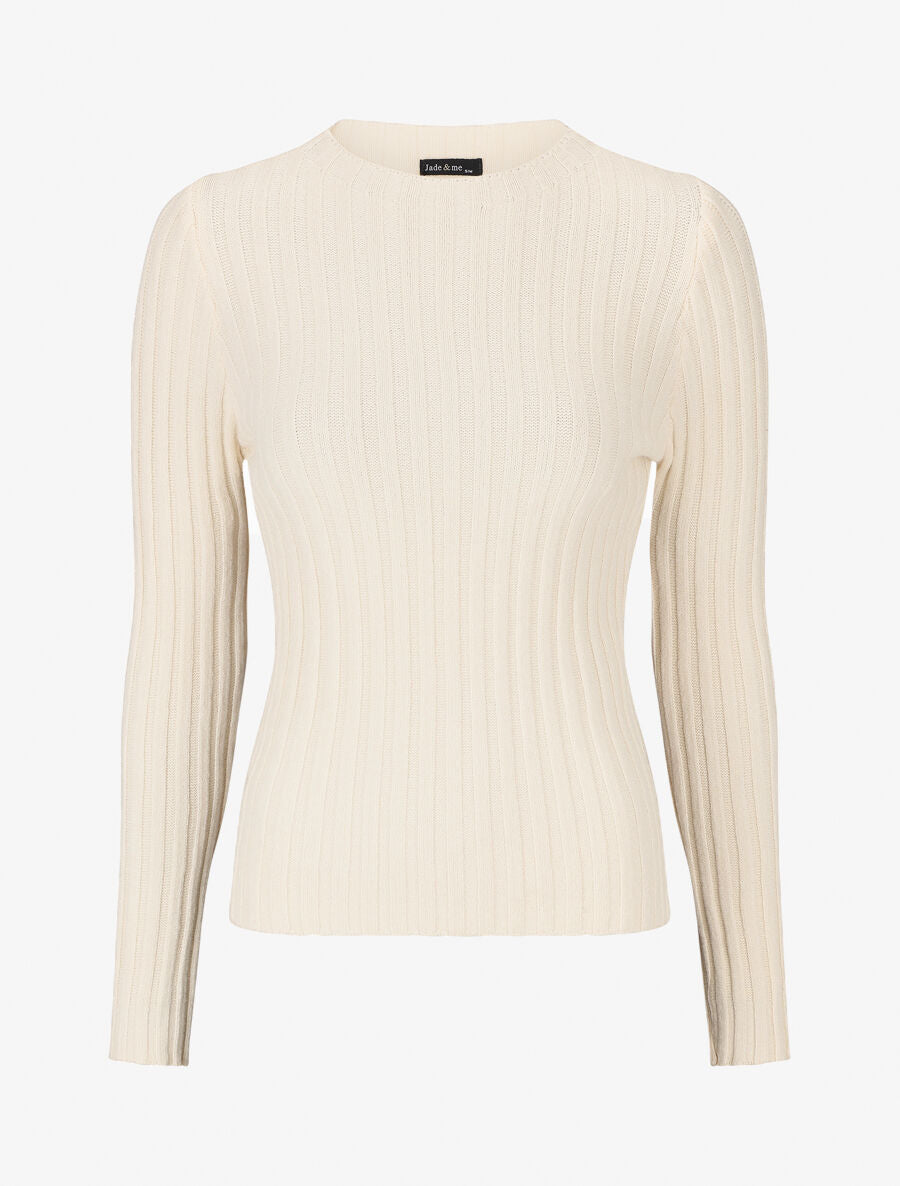 Pull côtelé ajusté à col montant - Beige - 5