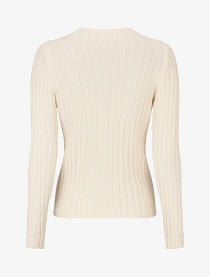 Pull côtelé ajusté à col montant - Beige - 2