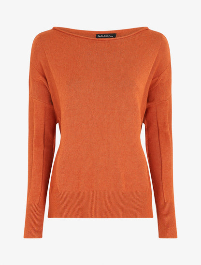 Pull ample côtelé col bateau - Orange - 1