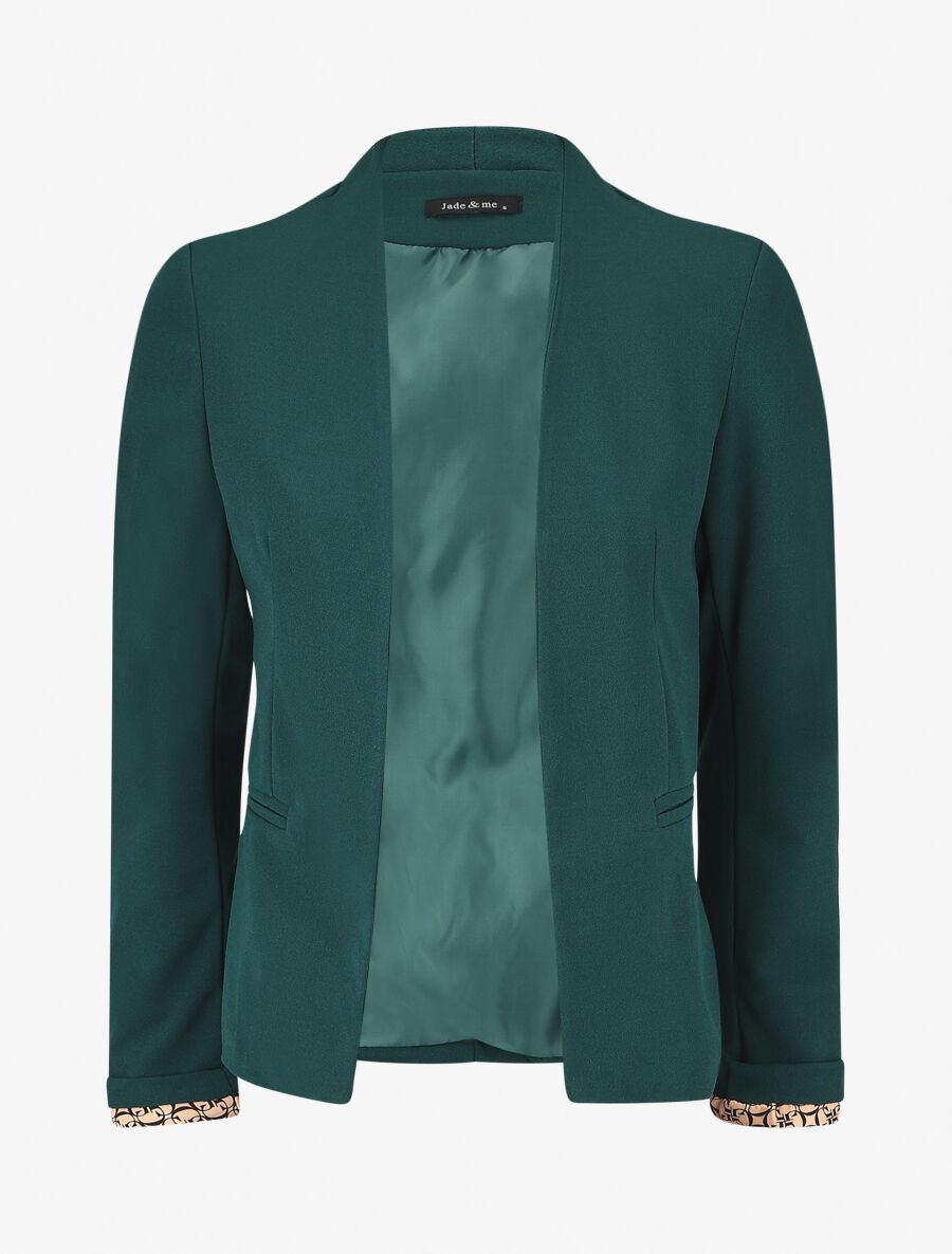 Blazer uni à revers imprimé graphique - Vert sapin - 1