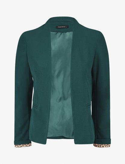 Blazer uni à revers imprimé graphique - Vert sapin - 1