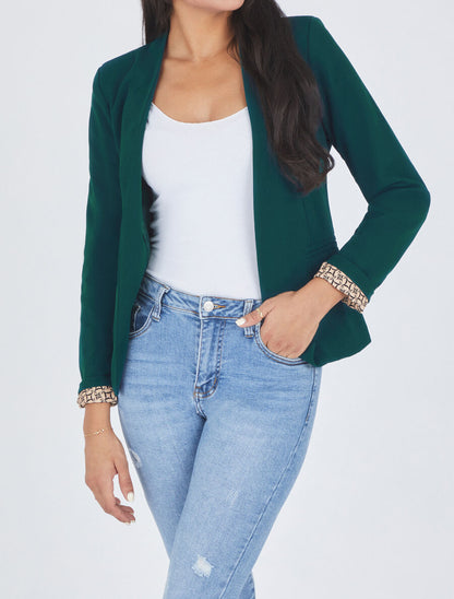 Blazer uni à revers imprimé graphique - Vert sapin - 4