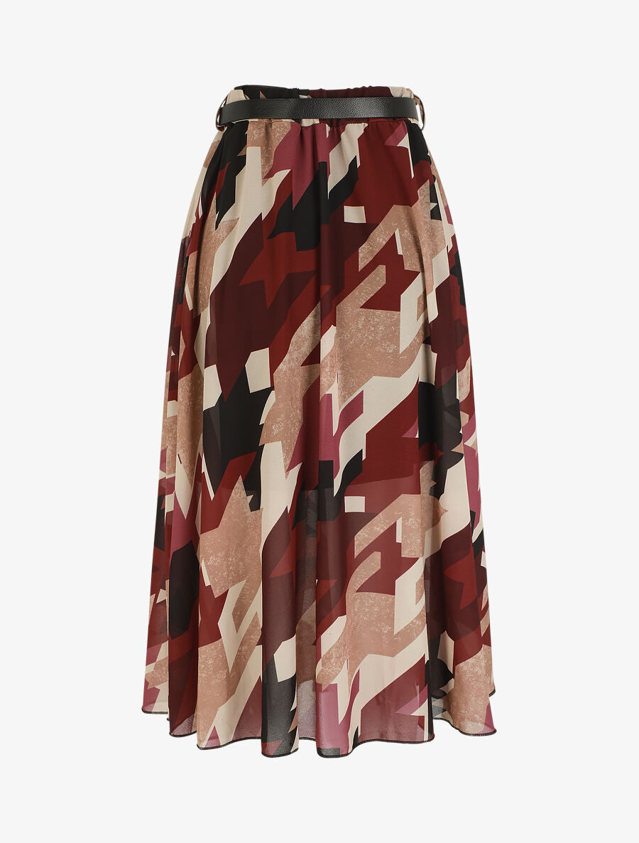 Jupe longue imprimé graphique à taille élastiquée - Mauve - 2