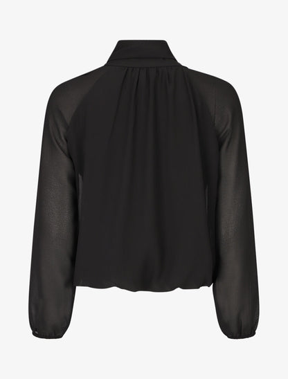 Blouse ample unie col lavallière - Noir - 2