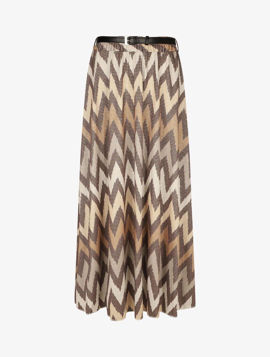 Jupe longue à imprimé zig-zag irisé - Beige - 4
