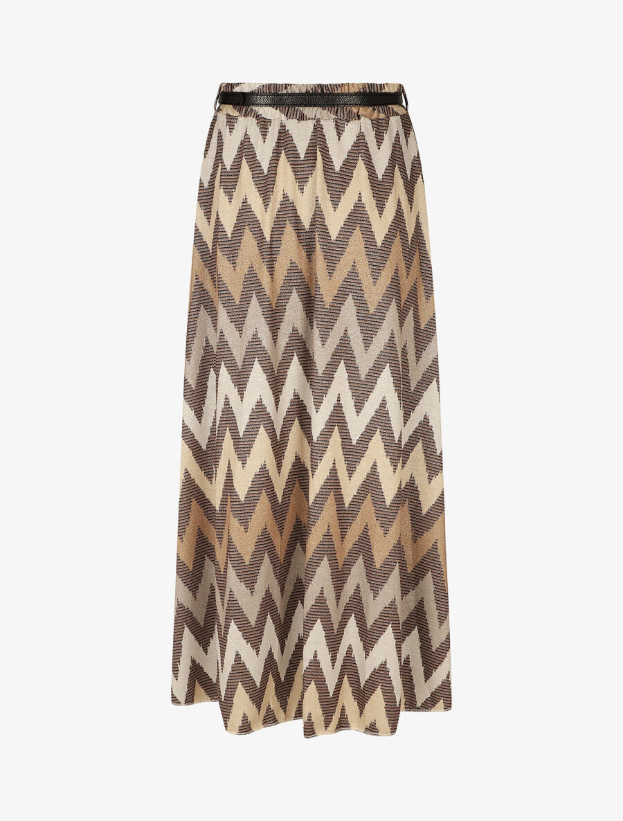 Jupe longue à imprimé zig-zag irisé - Beige - 2