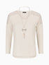 Pull droit à épaules en dentelle - Beige - 1