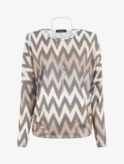 Top manches chauves-souris imprimé zig-zag irisé - Beige - 1