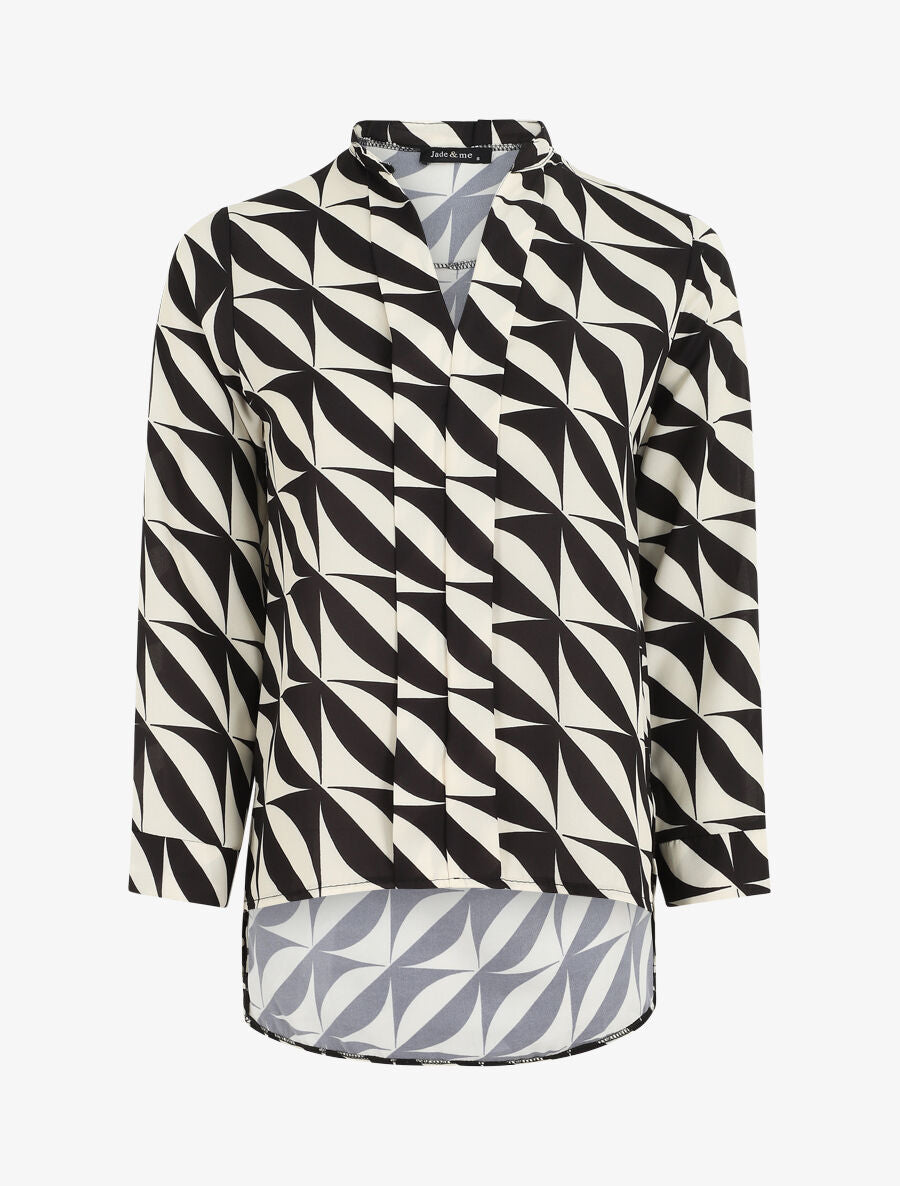 Blouse manches 3/4 imprimé graphique - Noir - 4
