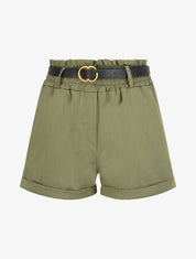 Short droit uni à taille haute élastiquée - Kaki - 1