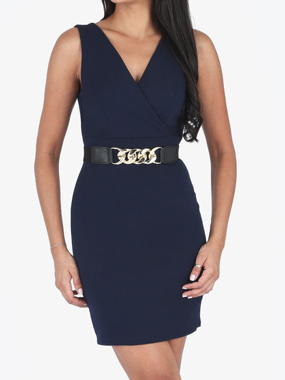 Robe courte ajustée sans manches - Marine - 1