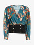 Blouse cache-coeur imprimée à boutons décoratifs - Bleu canard - 4