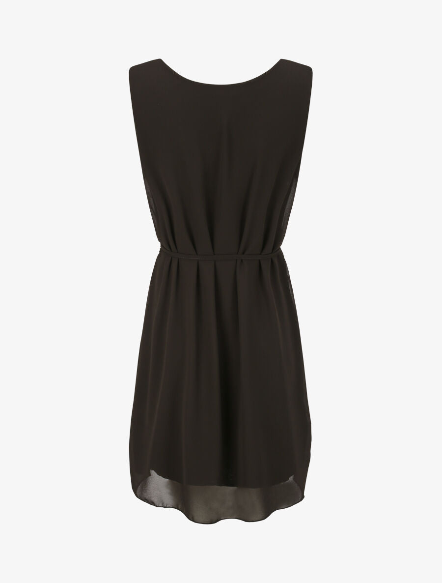 Robe en voile à col rond à détail anneaux - Noir - 2
