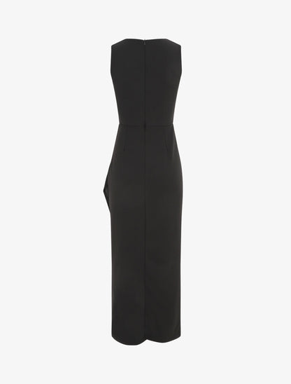 Robe longue drapée sans manches - Noir - 2