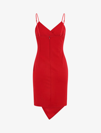 Robe fourreau style portefeuille - Rouge - 3