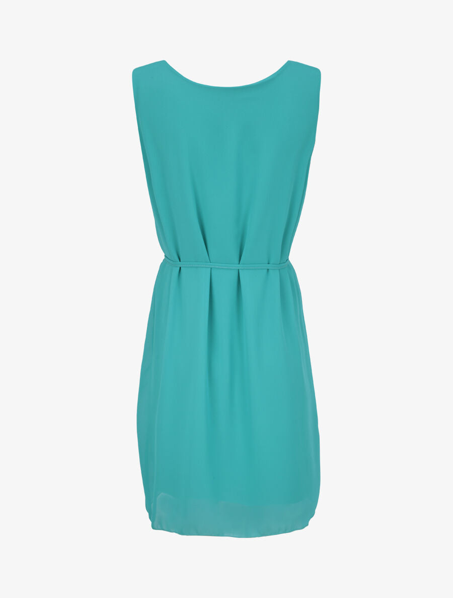 Robe en voile à col rond à détail anneaux - Turquoise - 2