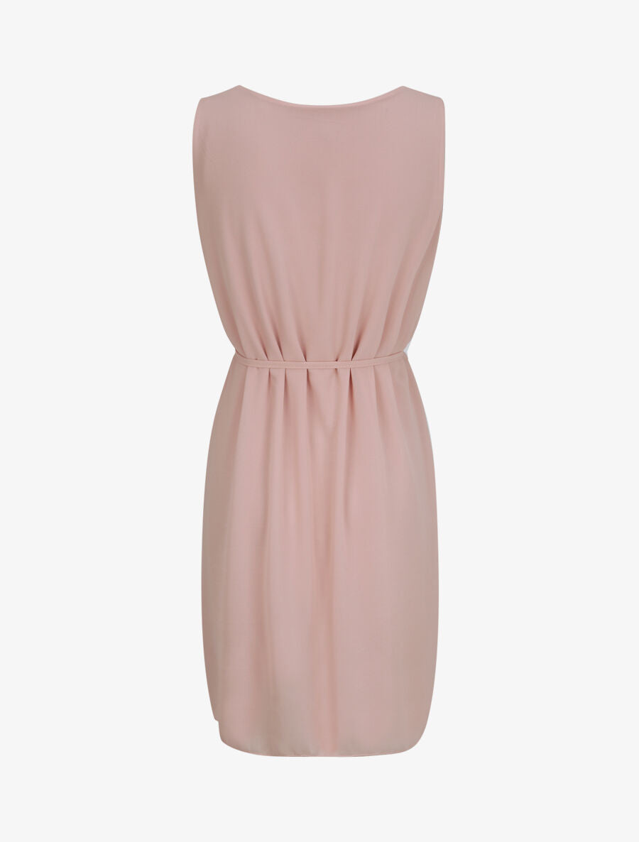 Robe en voile à col rond à détail anneaux - Rose poudré - 2