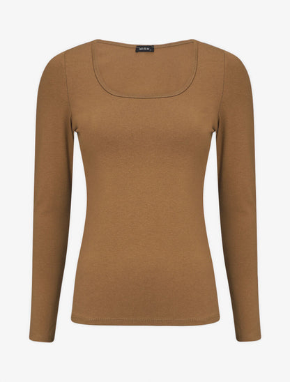 Top uni coupe droite - Camel - 1