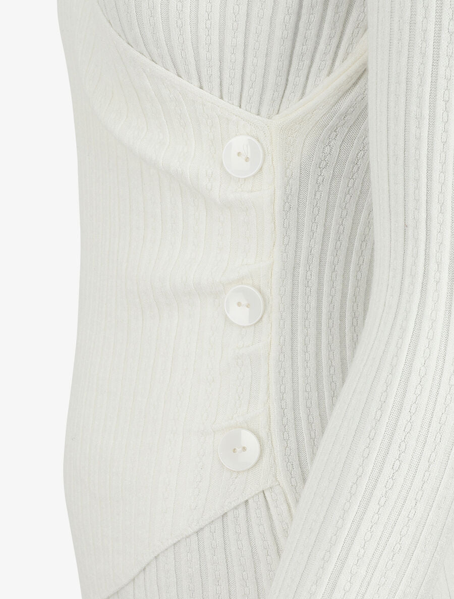 Pull uni côtelé croisé - Blanc - 3