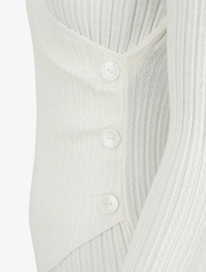 Pull uni côtelé croisé - Blanc - 3