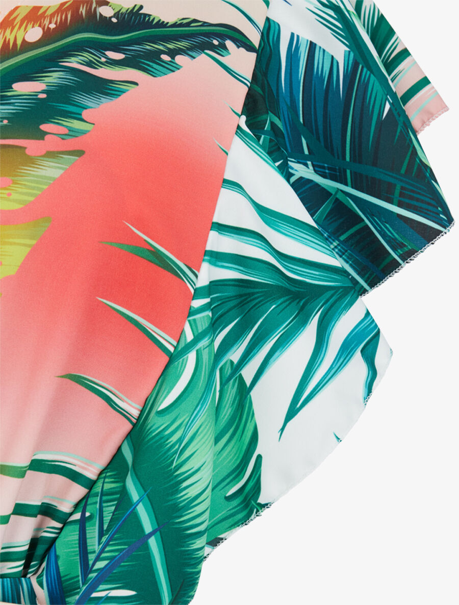 Combishort imprimé tropical à épaules volantées - Blanc - 3