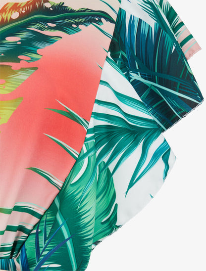 Combishort imprimé tropical à épaules volantées - Blanc - 3