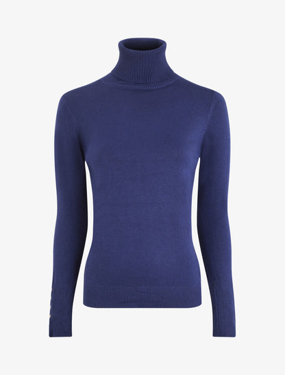 Pull col roulé à poignets boutonnés - Bleu - 1