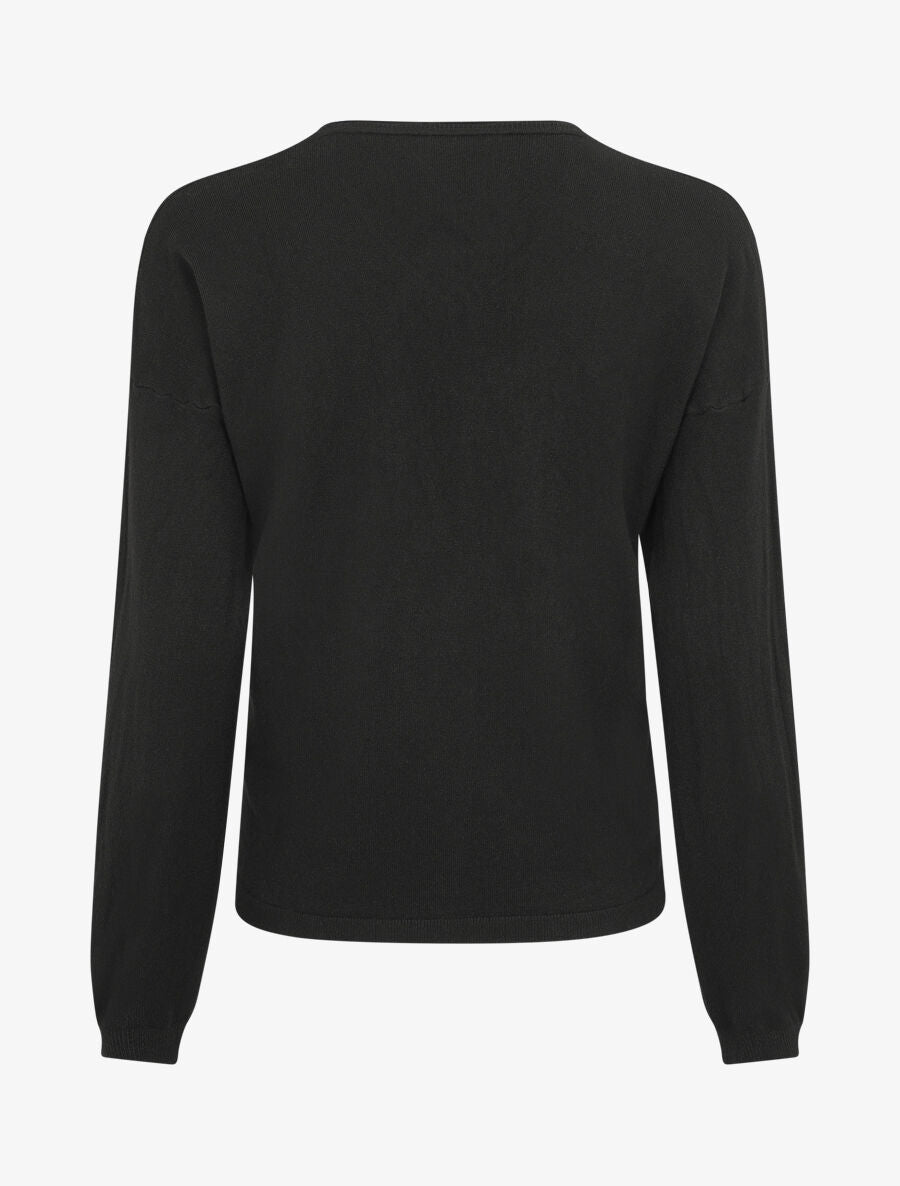 Pull fin uni à col V - Noir - 2