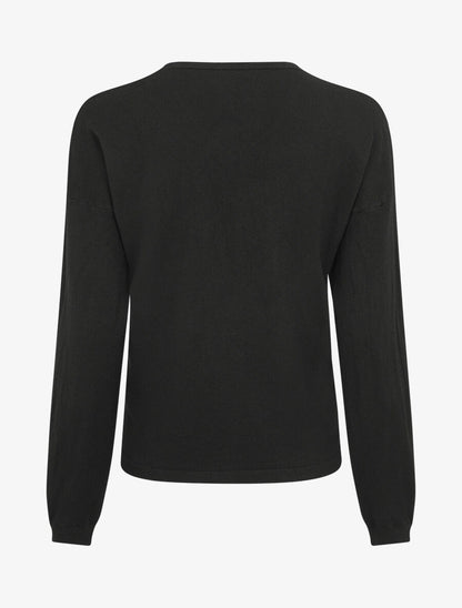 Pull fin uni à col V - Noir - 2