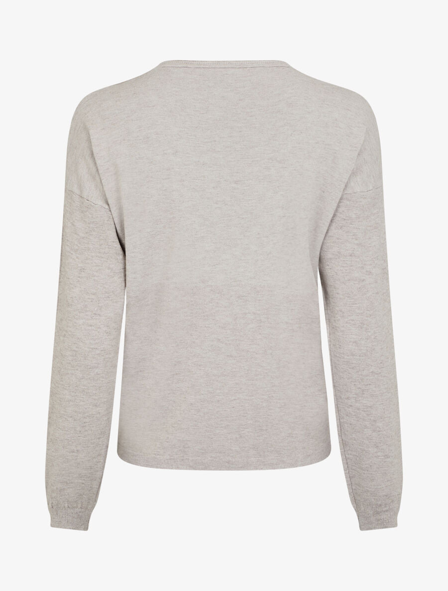Pull fin uni à col V - Taupe - 2