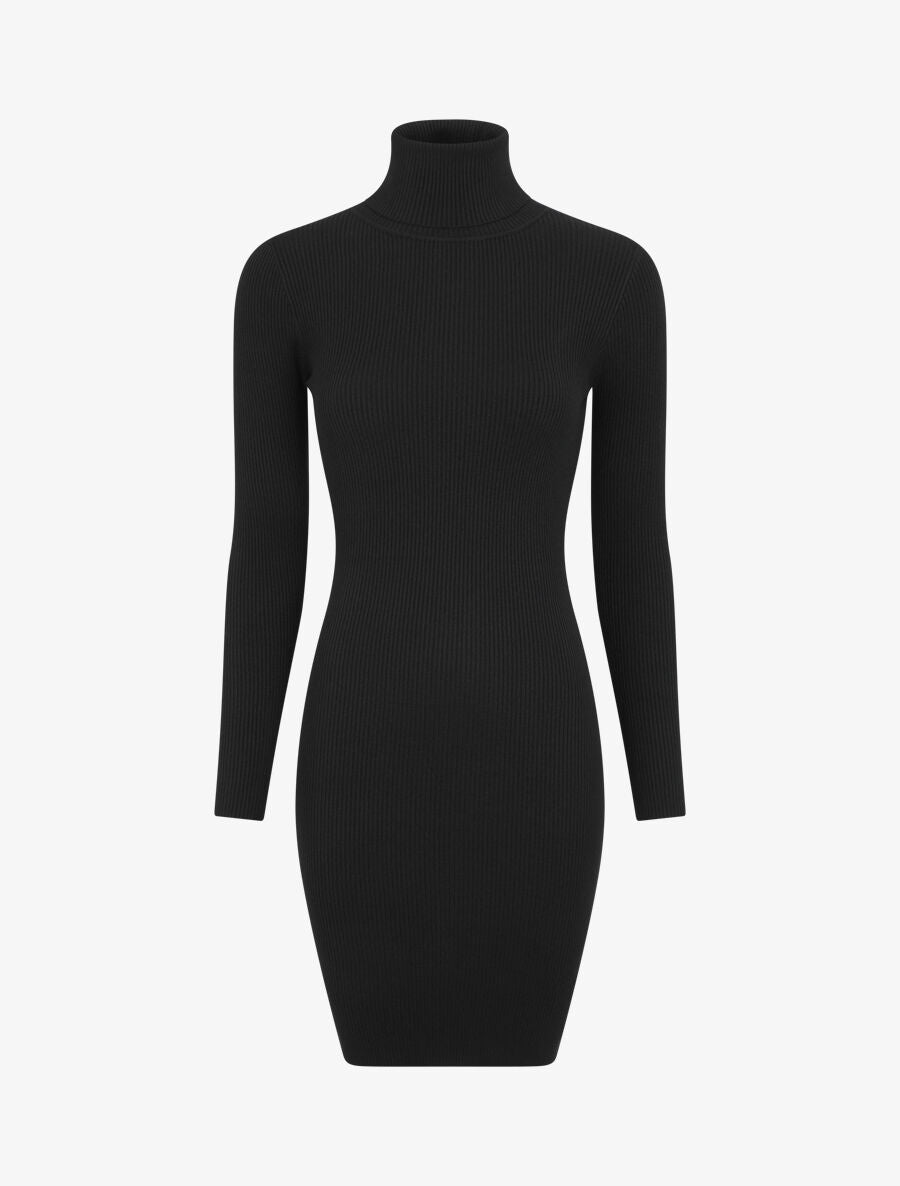 Robe pull uni à col roulé - Noir - 4