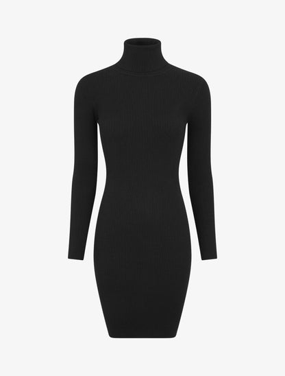 Robe pull uni à col roulé - Noir - 4